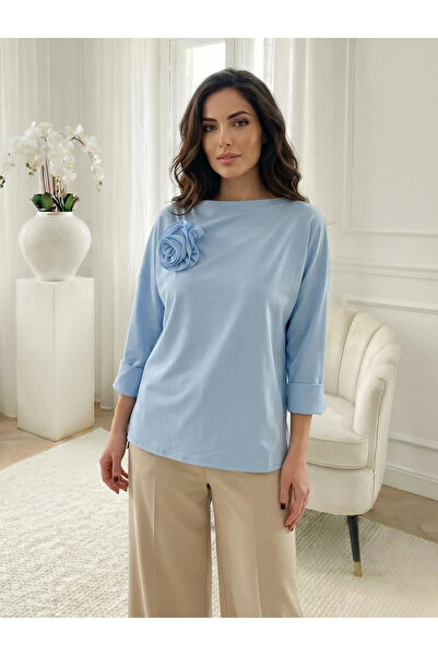 UniqueStore.ro Light blue blouse with 3D floral applique