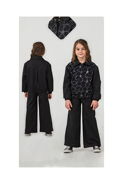 CİCHLİD Girls' Sequence-Embellished Woven Suit with Pants