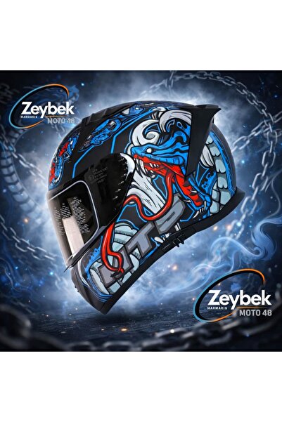 MTS M-801 SNAKE MYTH BLUE Full Face Kask – Fiber, Güneş Vizörlü, DOT-CE Onaylı