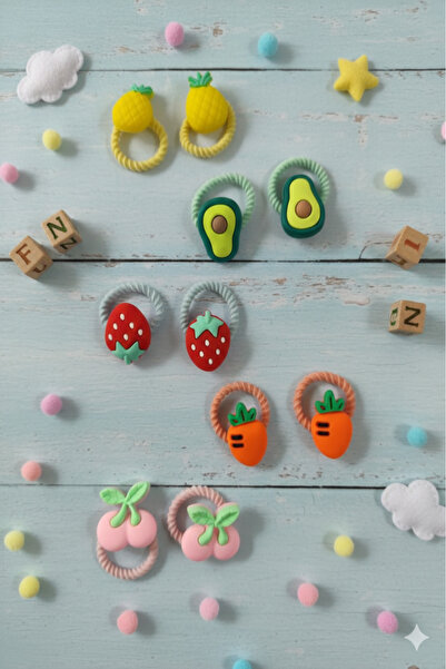 Avenda Toka Seti - Kız Çocuk İçin 10 Parça Çilek, Kiraz ve Avokado Figürlü Me...