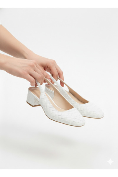Tamdabu Ayakkabı White Knitted Detailed Low Heeled Casual Women's Shoes