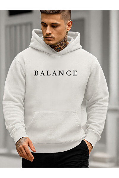 DEEPSENCE Men's White Hooded Sweatshirt Balance