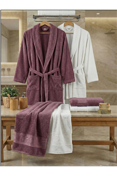 MORMENEKŞE HAVLU مجموعة إلسيدا - طقم روب حمام عائلي من الخيزران مكون من 6 قطع...