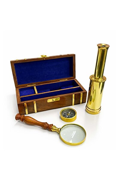 Mihristore Brass Binocular Compass Magnifier Set with Wooden Box