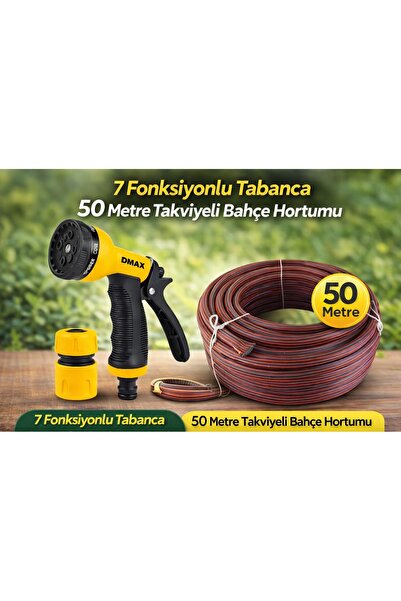 Toptancı Amca 7 Fonksiyonlu Tabanca + 50 Metre Takviyeli Bahçe Hortumu Seti (...