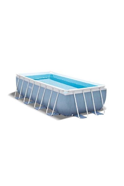 Intex Vinyl and Metal Frame Rectangular Pool Set Blue and White