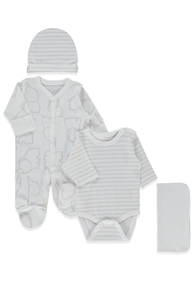 Bebetto طقم ريبانا للأطفال المبتسرين 4 قطع (حيوانات سعيدة) رمادي ميلانج