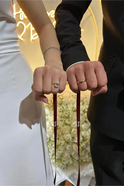 Huyendo İncisiz Söz Nişan Yüzük Kurdelesi (Bordo kurdele, beyaz baskı) 1 cm k...