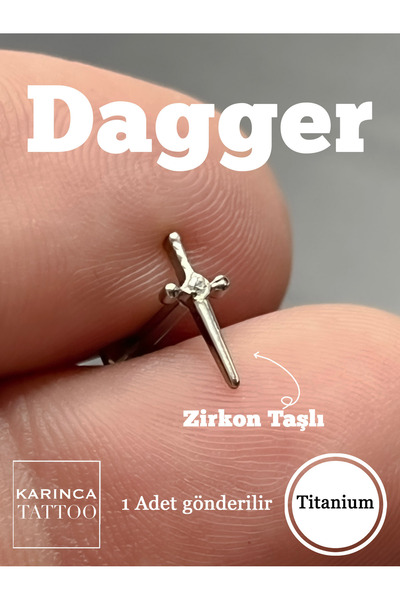 Karınca Piercing Minimal Dagger Zirkon Taşlı Titanyum Tragus Piercing Kılıç F...