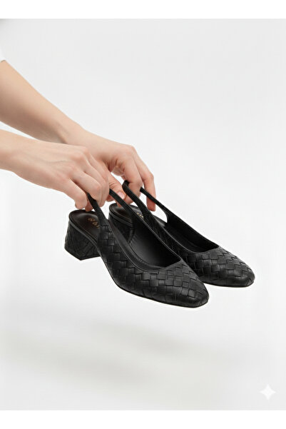 Tamdabu Ayakkabı Black Knitted Detailed Short Heeled Casual Women's Shoes