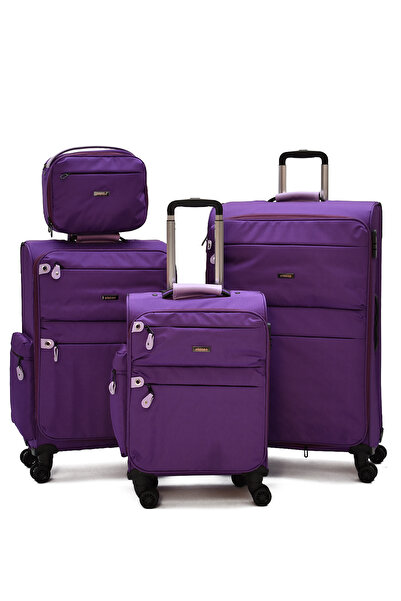 ELATAE Kumaş 4'lü Valiz Seti Büyük, Orta, Küçük & Makyaj – Dayanıklı, Geniş H...