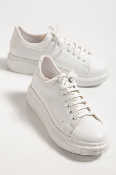 derim shoes White Platform Sole Faux Leather Sneaker – Casual Comfortable Lac...
