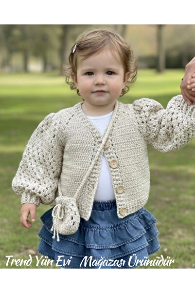 TrendYünEvi El Örgüsü Bebek Hırkası (1 yaş) Coton İp Hırka