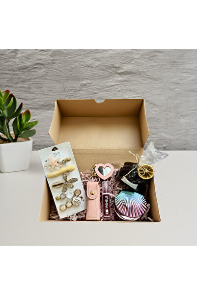 Cihania Store Pembe Işıltı Hediye Seti- Dudak Yağı, Ayna, Ruj Kılıfı, Pembe T...