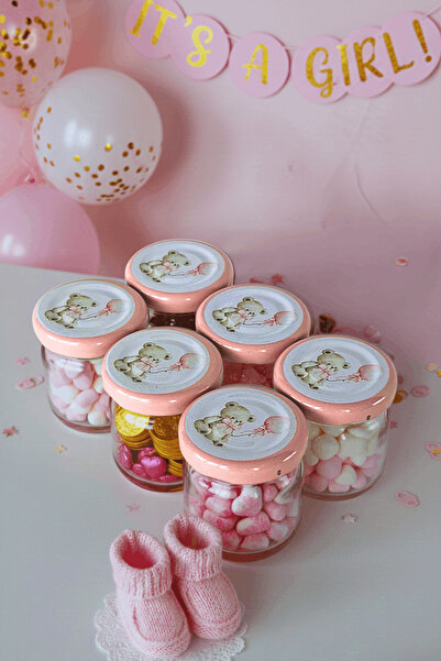 Sarkap 6'lı 40 ml Yuvarlak Cam Kavanoz Pembe Ayıcık