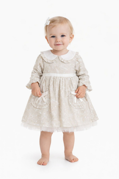 miabambim İşleme Detaylı Kız Bebek Elbise Vizon