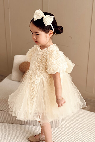 miabambim Специална серия Розова апликация Принцеска рокля Крем