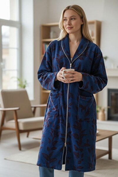 Rosti Kadın Uzun Sabahlık 4XL’e Kadar Büyük Beden | Fermuarlı & Kemerli Ev Giyim