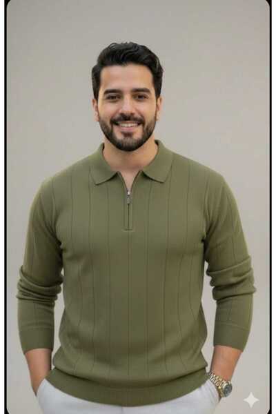 SYNXSTORE Erkek Yarım Fermuarlı Polo Yaka Mevsimlik Kazak