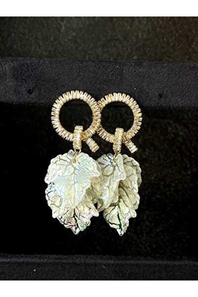 Luxiva Stone Detailed Shiny Leaf Acrylic Earrings