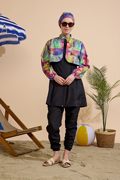 GAVLİA طقم ملابس سباحة نسائية محتشمة مكون من 3 قطع - تغطية كاملة مع سحاب..