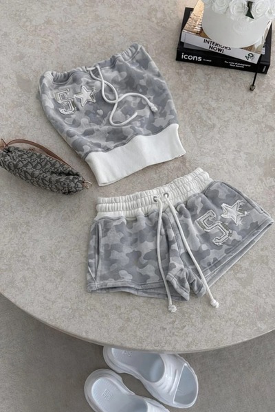 Gofeel Camo Camouflage Strapless Shorts Top and Bottom Set