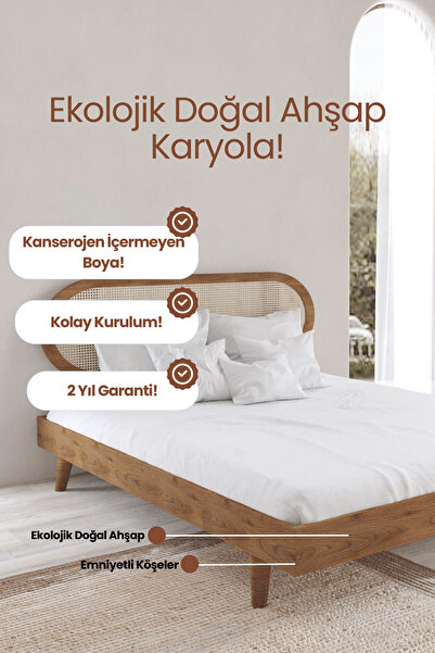 RENAZZO Padova Bohem Tasarım Karyola - Hazeran Detaylı Sarsılmaz Masif Karyola