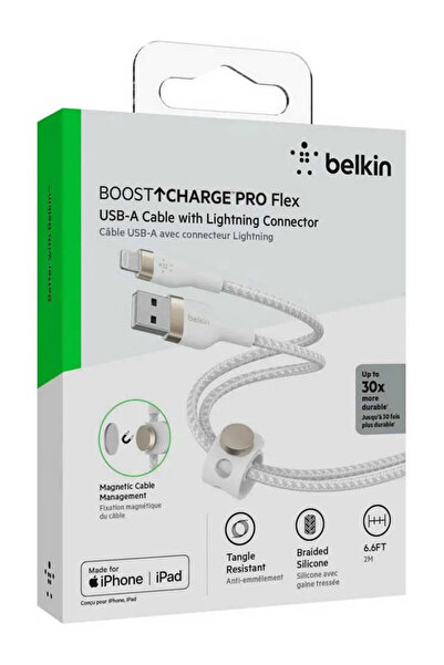 Belkin Încărcare rapidă USB-A la cablu silicon împletit LTG, 2M, alb