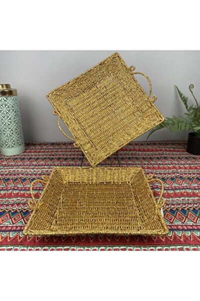 sallat almawasim Large Square Golden Rope Tray