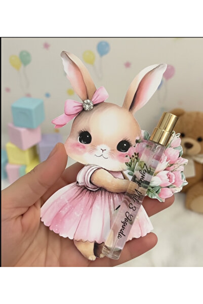 ByDeryaEvent Kişiye Özel İsimli Tavşan Figürlü Cam Şişe Kolonya -10 adet -