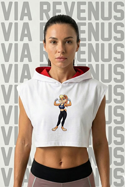 Vordevia Lola Gym Crop sport cu glugă și mâneci scurte, imprimat, pentru femei