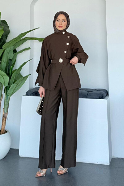 Hazamoda طقم أليا مودال باللون البني