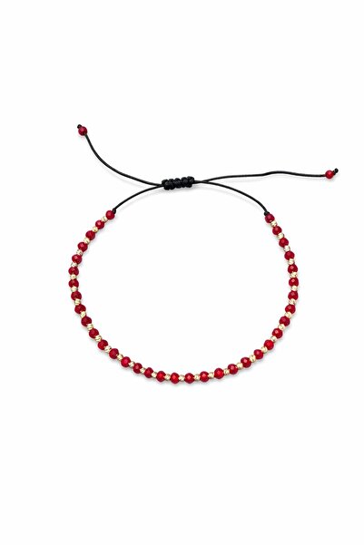 Handmade Bratara subtire reglabila cu bilute rosii si aurii