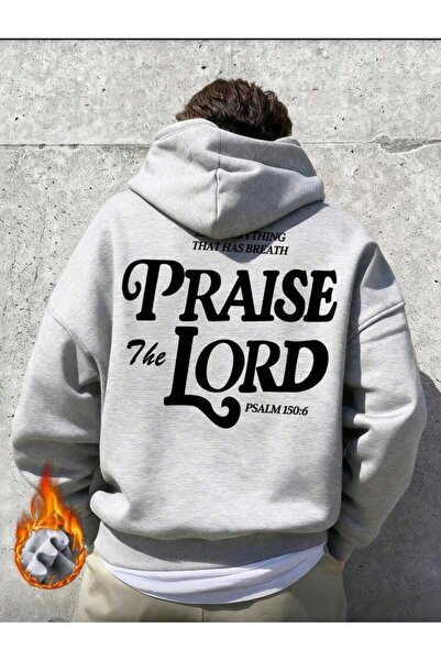 DİVİN Praise the Lord Written Back Print Oversize Hooded Sweatshirt Unisex