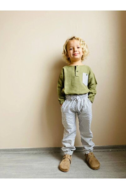 ARBİ kids Pantaloni în dungi pentru băieți, top cu mâneci lungi și buzunare, ...