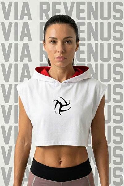 Vordevia Volleyball Pattern Printed Zero Sleeve Hooded Sports Women's Crop