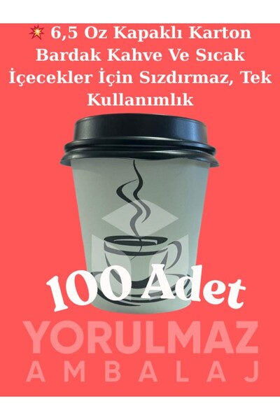 yorulmaz ambalaj 💥 6,5 Oz Kapaklı Karton Bardak 100 Adet – Kahve Ve Sıcak İç...