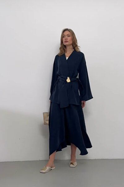 Sorridi Belted Kimono with Gold Accessories and 2-Piece Skirt Set