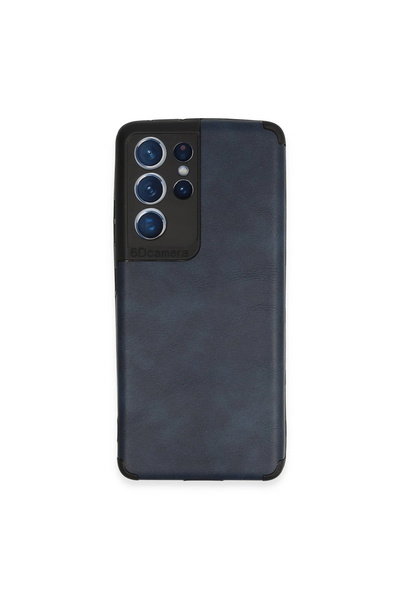 eco port حافظة سامسونج جالاكسي S21 الترا بحلقة جلدية سيليكون - أزرق داكن