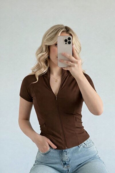 Violon Brown Range Zippered Sports Blouse