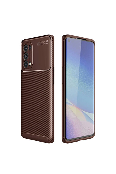 eco port حافظة اوبو رينو 5 برو بغطاء كربون بتركيز تلقائي - بني