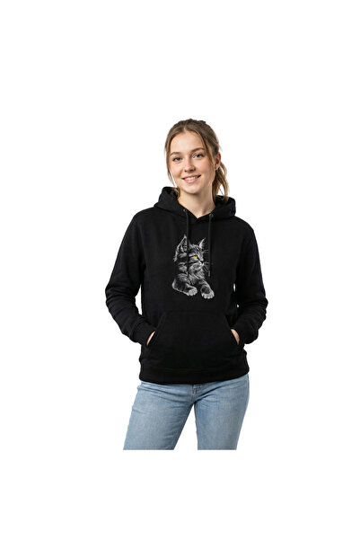 Malfini Majestic Gaze Cat Embroidered Cloud Hoodie, Unisex, French Terry