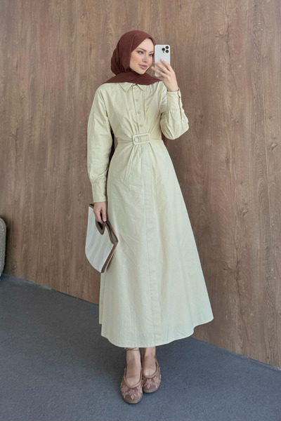 Şulemoda Giyim Buckle Detailed Dress Yellow