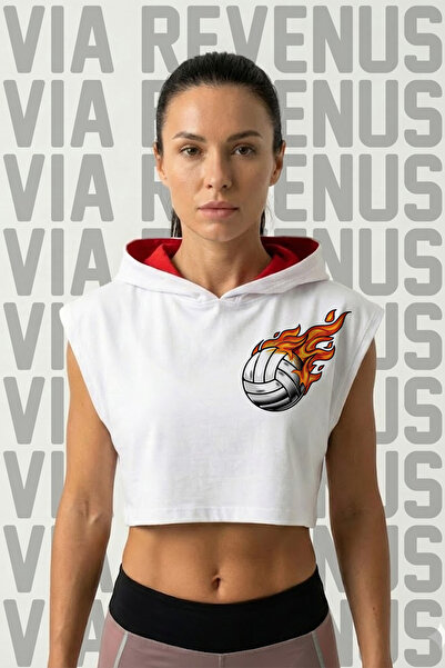 Vordevia Volleyball Printed Zero Sleeve Hooded Sports Women's Crop
