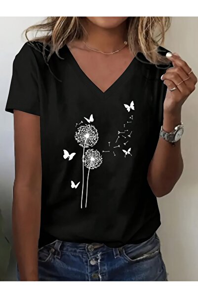 Deocept Mix Printed Women's Sleeveless V-Neck Relaxed Fit T-Shirt