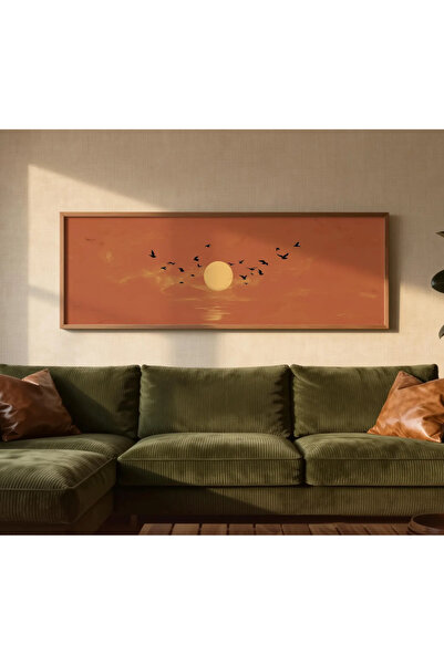 woodhomeworks Tek Parça Gerçek Ahşap Yatay Panorama Çerçeveli Tablo bohem kuşlar