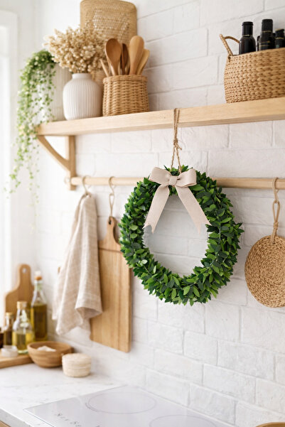 Emsay Store Bohem Dekoratif Yeşil Çelenk Mutfak, Kahve Köşesi, Dolap, Duvar, ...