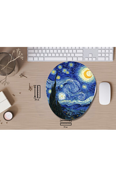 IVART Van Gogh Starry Nights Patterned Oval Mouse Pad with Wrist Support