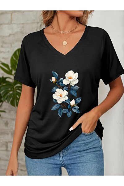 Deocept Mix Heart Printed Women's Sleeveless V-Neck Relaxed Fit T-Shirt