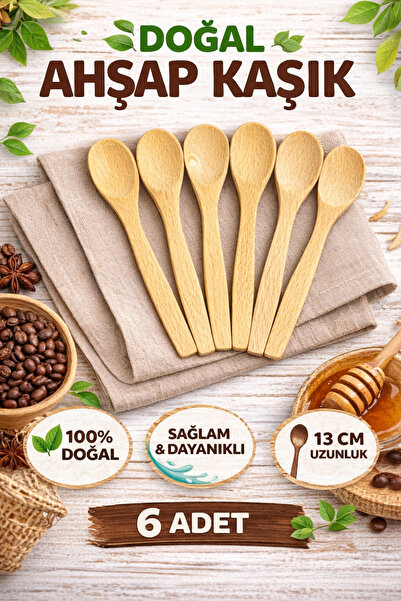 KEA 6 Adet Ahşap Küçük Tahta Kaşık-13cm